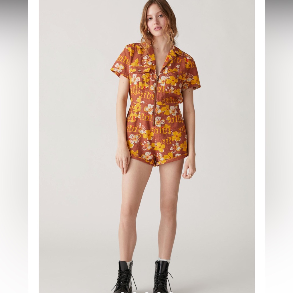 Urban Outfitters Redhook Linen Coverall Romper